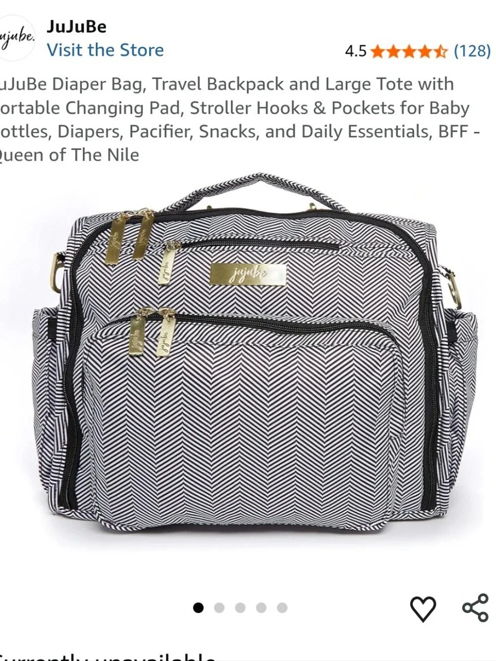 Ju-Ju-Be Queen of The Nile Black and White Chevron Cnvertible Diaper Bag